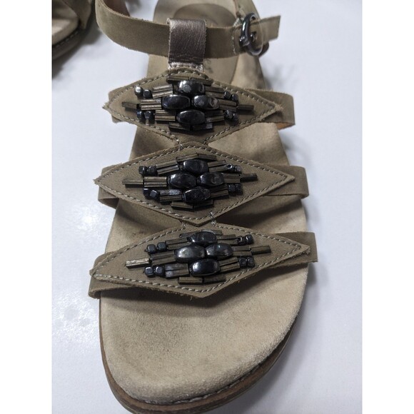 Earthies Brown Leather StrapOn Sandals Sz 7B Bello Olive Brown Beaded Design - Picture 7 of 14